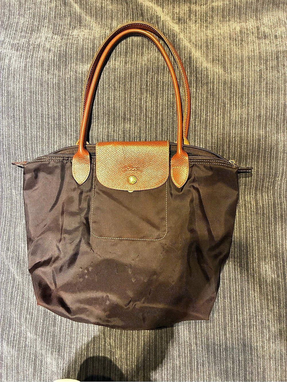 Longchamp Le Pliage Original Shoulder Bag Brown gold tan leather